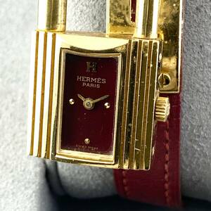 【1円〜】HERMES エルメス 腕時計 レディース ケリーウォッチ レッド文字盤 ゴールド ○T刻印あり 可動品
