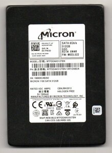 SATA ☆ MICRON　SSD HDD　512GB ★ MODEL：MTFDDAK512TBN★ 健康状態：正常 ★