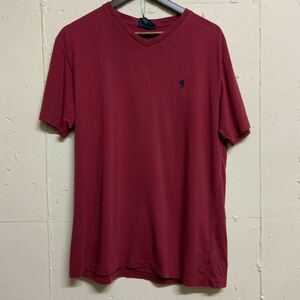 Polo by ralph lauren ポロラルフローレン M Vネック 半袖Tシャツ 半袖 レッド系 古着 ユーズド