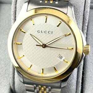 【1円〜】GUCCI グッチ 腕時計 メンズ 126.4 G-TIMELESS Gタイムレス ホワイト文字盤 ゴールド GG ラウンドフェイス デイト 可動品