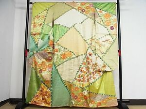 平和屋-こころ店■豪華振袖　駒刺繍　切り嵌め草花文　金彩　着丈160cm　裄丈64cm　正絹　逸品　1B-np2786