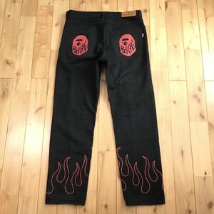 BAPE FLAME black denim pants Lサイズ a bathing ape FIRE デニム パンツ エイプ ベイプ アベイシングエイプ jeans 9al