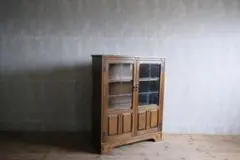 英国アンティーク木製ブックケース/本棚/飾り棚/ガラスキャビネット(83-110