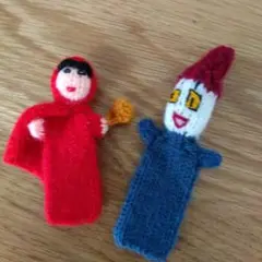 手編み指人形　赤ずきんちゃんとおばけセット　ハンドメイド　編みぐるみ　ぬいぐるみ