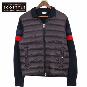 MONCLER モンクレール ネイビー ウール ニット切替ダウンジャケット ネイビー L ジャケット ウール メンズ 中古