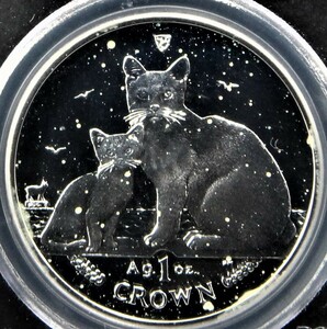 【 マン島のキャット銀貨 】 訳あり バーミラの親子 2008 猫 ネコ 1クラウン 純銀 99.9％ PCGS PR 69 DEEP CAMEO アンティークコイン
