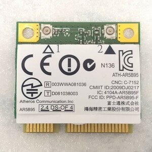 中古　無線LANカード　Atheros ATH-AR5B95 802.11b/g/n　PCI-E mini half Card 管2290
