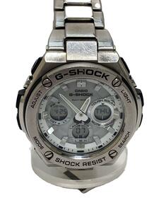 CASIO◆ソーラー腕時計・G-SHOCK/デジアナ/ステンレス/WHT/SLV