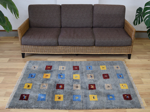 新品 ペルシャ ギャッベ 148 x 100 cm No.1956 縦1.5m 横1m 肉厚 ウール 手織り ギャベ ラグ カーペット 絨毯