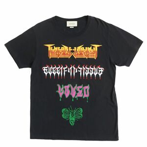 良品△正規品 GUCCI グッチ 493117 メタルロゴプリント ラウンドネック 半袖 Tシャツ メンズ ブラック×マルチカラー M イタリア製