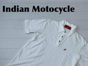 ☆送料無料☆ Indian Motocycle インディアンモトサイクル 古着 半袖 ワンポイント ポロシャツ 日本製 メンズ L ホワイト トップス 中古