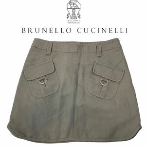 j168 Brunello Cucinelli ブルネロクチネリ ミニスカート カジュアル ボトムス 40 イタリア製 正規品 コットン リネン 綿　麻 レディース