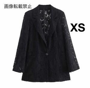 black vintage ヴィンテージ レトロ レース テーラードジャケット ブレザー アウター XSサイズ レディース★ZARA 好きな方に★春新作 新品