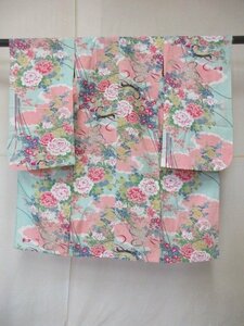 1円 中古 正絹 女児 子供着物 絽 縮緬 七五三 夏物 和装 アンティーク 花丸 花柄 雲 高級 単衣 身丈105cm 裄50cm【夢職】★★★