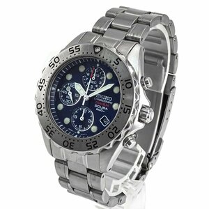 【1円】セイコー SEIKO スキューバ SCUBA ダイバー ウォッチ 腕時計 クロノ 7T92-0BD0 クォーツ チタニウム 青文字盤 デイト 動作品