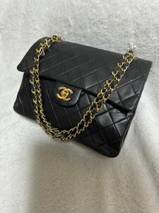 極美品　CHANEL マトラッセ　Wフラップ　チェーンショルダーバッグ ラムスキン ブラック 