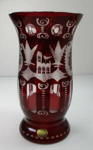 S-977　ボヘミア　Bohemia　チェコスロバキア製　クリスタルガラス花瓶　ケース付　美品