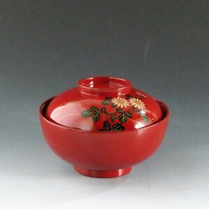 ◆◇輪島塗 北濱清太郎 布着大極上本堅地 菊蒔絵吸物椀 1客 Wajima lacquer ware◇◆時代和食器 漆器 懐石 会席料理 dby9186-R