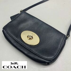 Y■① COACH コーチ ミニ ショルダーバッグ ブラック 黒 ゴールド金具 無地 レザー 斜めがけ 鞄 バッグ ポーチ ポシェット ビンテージ ？ 