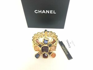 送料無料 美品 CHANEL シャネル アクセサリー ブレスレット ゴールド レッド マルチ カラーストーン 01A 重量:101.8g