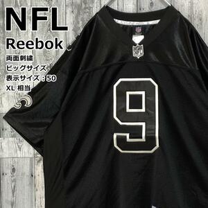 美品★NFLセインツ Reebok 両面刺繍 黒 XL アメフトゲームシャツ ユニフォーム アメフトシャツ ユニフォームシャツ 90s