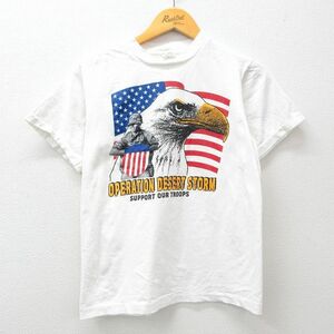 S/古着 半袖 ビンテージ Tシャツ メンズ 90s 湾岸戦争 星条旗 ワシ コットン クルーネック 白 ホワイト 24feb29 中古
