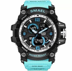 海外人気ブランド SMAEL メンズ高品質腕時計 50M防水 アナログ&デジタル ライトブルー