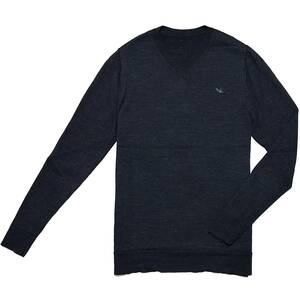 定価5万 1piu1uguale3 SUPER FINE MARINO WOOL BASIC V-KNIT Ⅲ 紺　ウノピゥウノウグァーレトレメリノウールVネックニット　wjk　akm