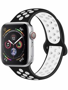 Apple Watch アップルウォッチ バンド シリコン 交換ベルト　ラバーベルト42/44/45/49mm シリーズ2345678SE対応 スポーツバンド通気性黒白