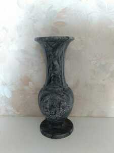 大理石 壺 置物 山水画 花瓶 花器 玄関飾り 庭飾り オブジェ 骨董品 高さ約25cm　長期保管商品