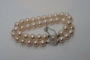 ▲▽ミキモト MIKIMOTO 2連 パール 約8㎜玉 K14WG ブレスレット△▼