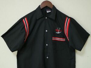 未使用 USA製 80s ビンテージ HILTON ヒルトン 半袖 ボーリング シャツ 黒 ブラック US- M サイズ デッドストック をワンウオッシュ// 刺繍