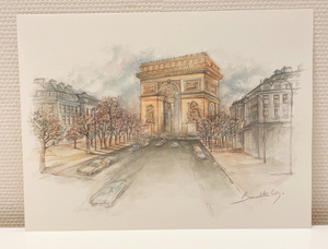 ベルギー 画家 Bernadette Vos 水彩画 ウォーターカラー フランス パリ 凱旋門 シャンゼリゼ 街並 風景画 洋画 スケッチ インテリア アート