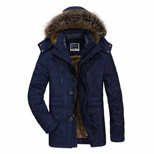 XL ネイビー ミリタリージャケット メンズ 裏起毛 ファー付き 保温 防風 防寒 冬物