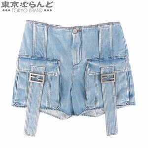 101699547 フェンディ FENDI バゲット デニムパンツ FLP792 ライトブルー コットン 38 ショートパンツ レディース