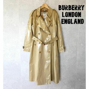 美品 BURBERRY LONDON ENGLAND バーバリー サイズI36 トレンチコート PVC ノバチェック ウエストベルト ロング丈 ベージュ A2316