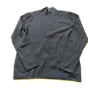 む196 jun ashida サイズL ハイネック ニット羊毛混 ネイビー 後ファスナー リブ セーター 薄手 洋服