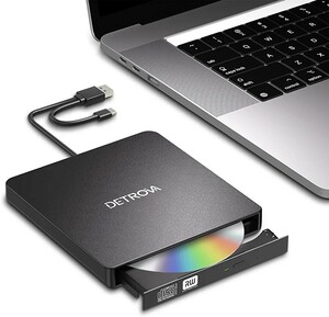 【ほぼ新品】DETROVA DVDドライブ 外付け 外付けDVD/CDドライブ DVDレコ CD/DVD-Rプレイヤー USB3.0&Type-C両用ケーブル　no.785