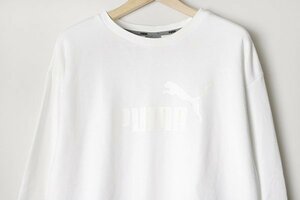 PUMA ◆ フロントロゴ スウェットシャツ 白 Lサイズ 裏パイル トレーナー クルーネック カットソー 長袖 プーマ ◆ZX3