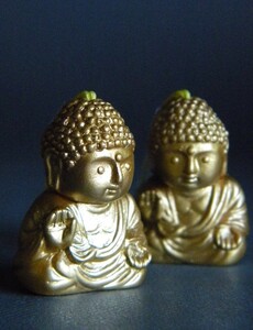 当時物 ★★Buddha 仏像 GOLD sofvi 2体 縁起物 !! ストラップ 根付 ソフビ 駄菓子屋ガチャ 阿弥陀如 おまけ景品★★未使用 デッドストック