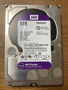 【状態◎】Western Digital ウェスタンデジタル WD Purple シリーズ WD60PURZ 3.5インチ HDD 6TB（監視システム・ビデオ向けHDD）