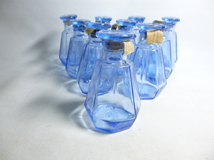 旧家から　当時物　ガラス瓶　青ガラスソース差し瓶　醤油差し瓶　まとめて10個　気泡たっぷり　アンティーク雑貨