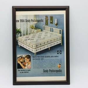 『 シーリーベッド 』ビンテージ 広告　60年代　フレーム 付 ポスター 当時物 額付 LIFE 雑誌 アンティーク SEALY Posturepedic