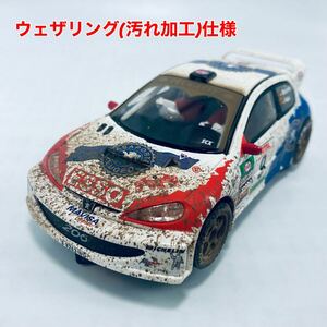 外箱台座無し スロットカー SCX 1/32 PEUGEOT 206 WRC 2001 ウェザリング(汚れ加工)仕様 MUDDY VERSION White