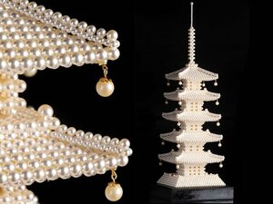 【流】古美術品 真珠五重塔 置物 高さ48cm TS660