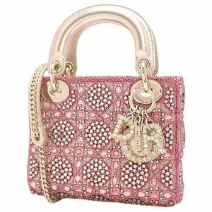 クリスチャンディオール LADY DIOR ミニバッグ ビジュー レディディオール サテン ピンク 40601104383【中古】【アラモード】【spr】