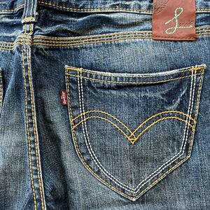 送料無料Levi’sリーバイスWOMEN PCL-15-101Bジーンズ ダメージ色落ちデニムDesign牛革ラベルヴィンテージBlue 3988(27inch)お買得中古品