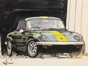 【正規品 絶版】Bowイラスト ポストカード ロータス エラン レーシング カーマガジン Lotus Elan Racing 絵葉書 旧車 絵