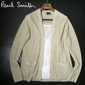 春夏▼ ポールスミス　おしゃれに見える！　ボタンレス カーディガン　麻 リネン　XLサイズ　PaulSmith　ノーカラー ベージュ サマーニット