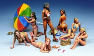 1:35 ジオラマ 樹脂 景観制作 ビーチ シーン レトロ 女の子 女性 7人 セット 樹脂 未塗装 未組み立て レジン 模型 ビーチシーン 1:35 G661